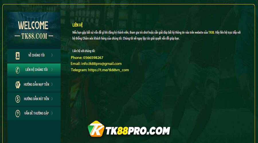 LIÊN HỆ Phương thức liên hệ nhà cái tk88